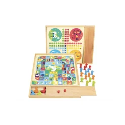 Petits chevaux et Jeu de l'oie - Plateau avec plumier en bois - JeuJura