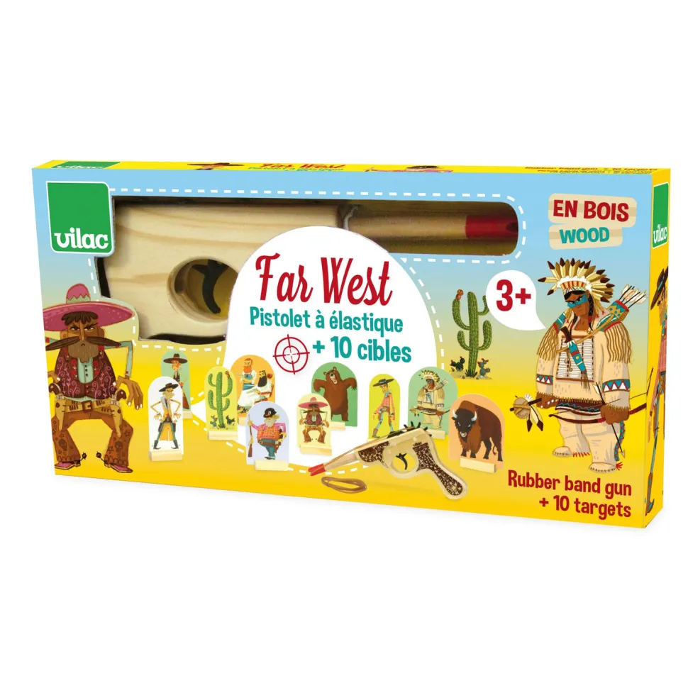 Pistolet à élastique Far West et cibles - Vilac