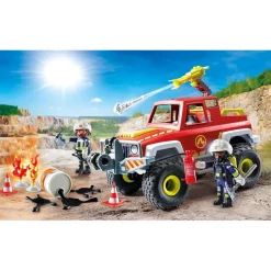 Playmobil 71824 : Véhicule de pompiers avec bidon d'essence enflammé - Playmobil