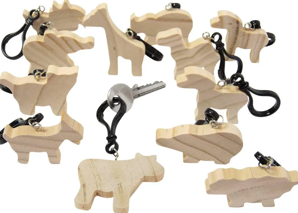 Porte-clefs figures bois animaux, set de 12 - Eduplay