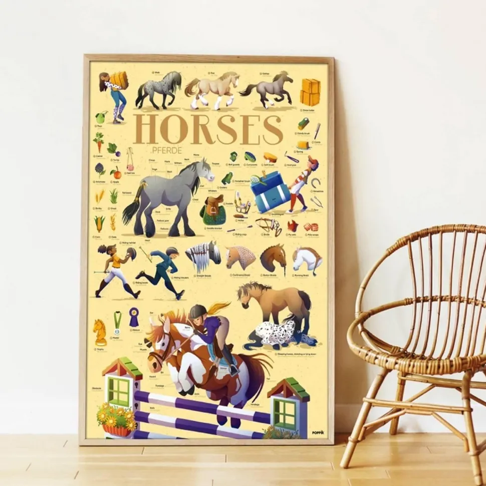 Poster pédagogique + 49 stickers : LES CHEVAUX - Poppik