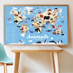 Poster pédagogique et stickers : Animaux du monde - Poppik