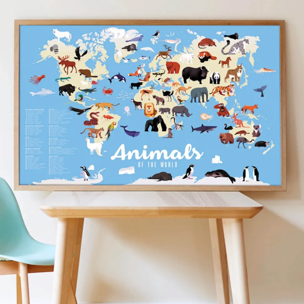 Poster pédagogique et stickers : Animaux du monde - Poppik