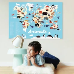 Poster pédagogique et stickers : Animaux du monde - Poppik