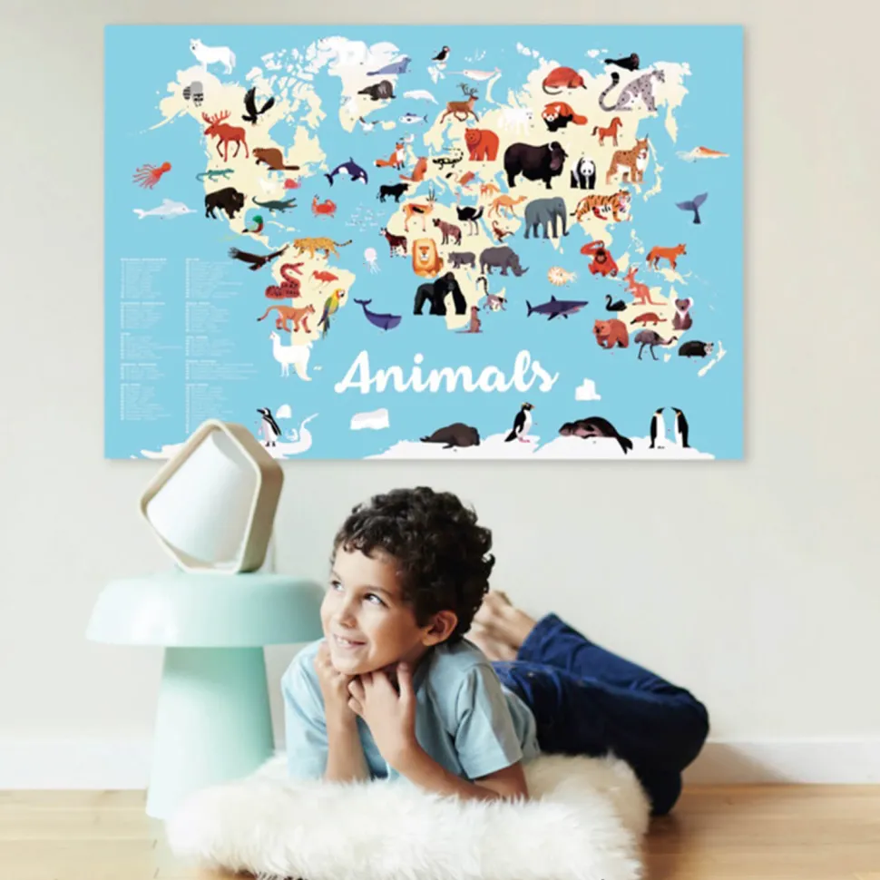 Poster pédagogique et stickers : Animaux du monde - Poppik
