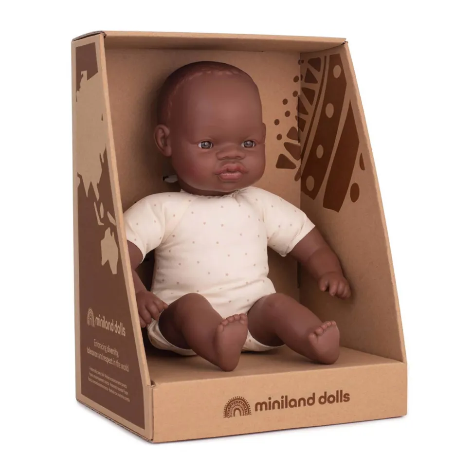 Poupée Bébé Africain avec corps en tissu 32cm - Miniland