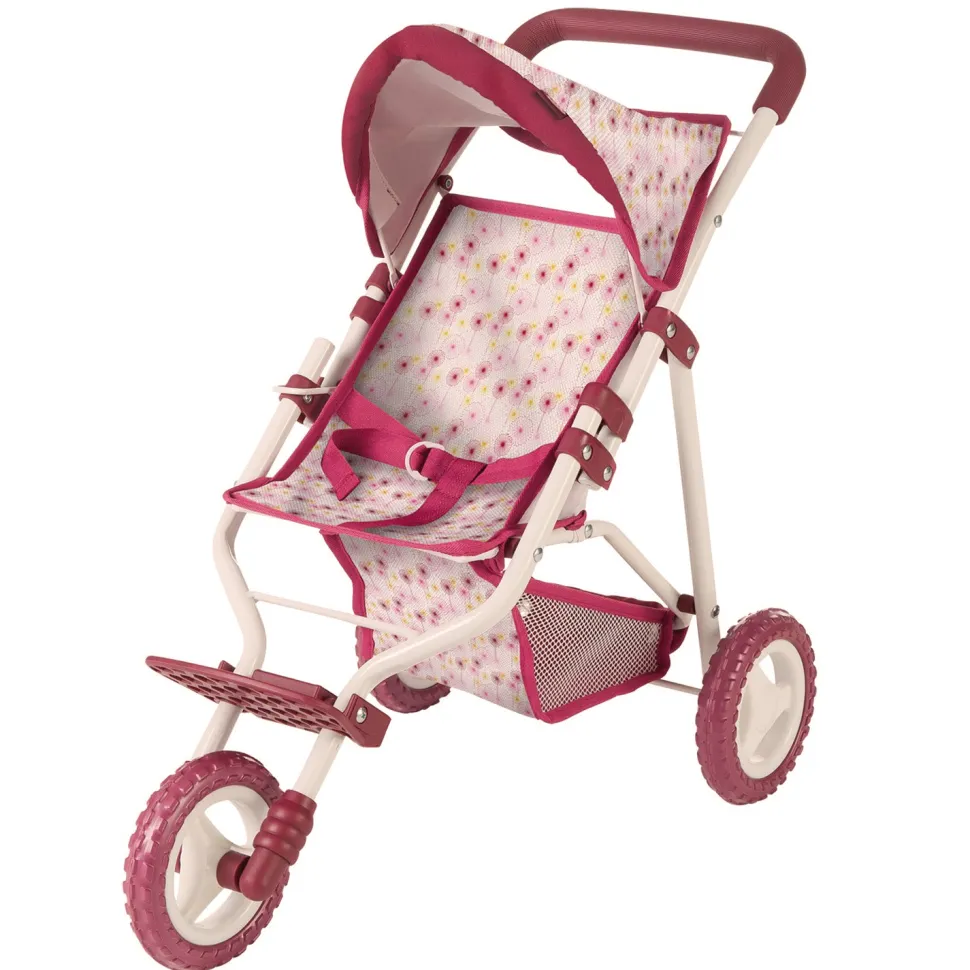 Poussette à 3 roues bordeaux avec motifs fleurs - Gotz