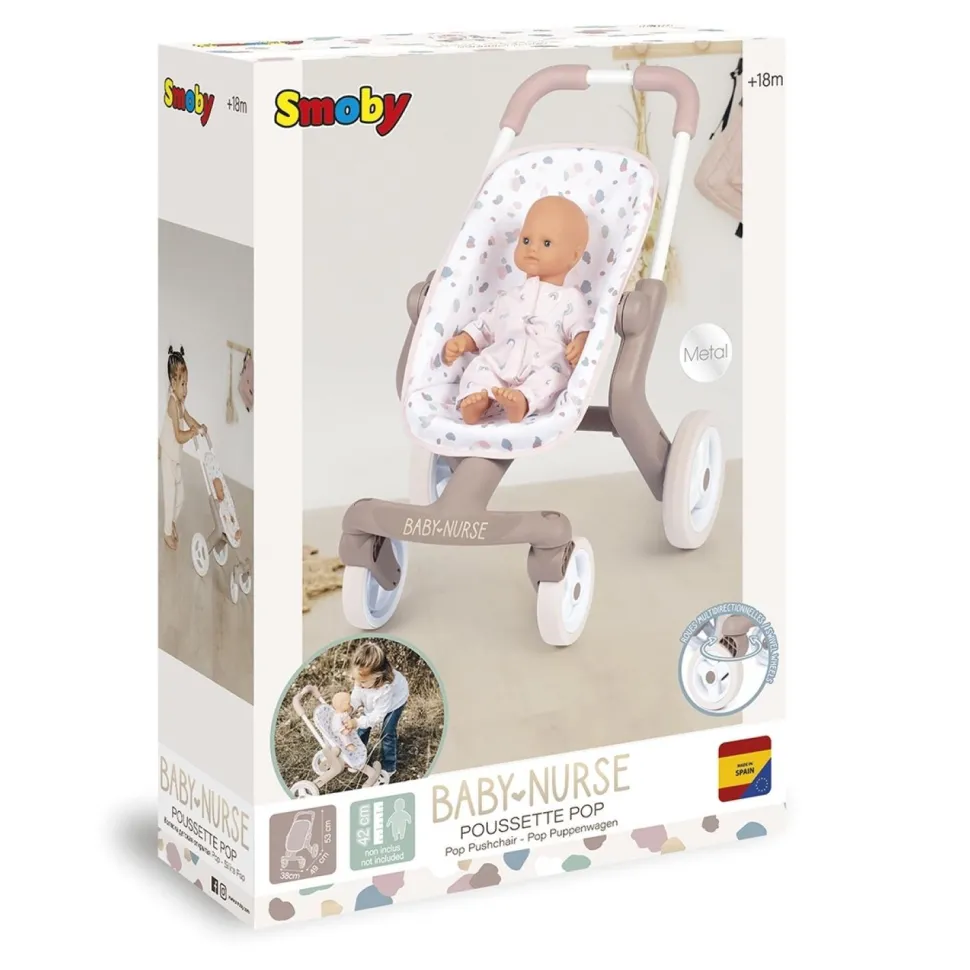 Poussette pour poupée jusqu'à 42 cm : Pop Baby Nurse - Smoby