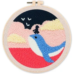 Punch Needle : Baleine bleue et Fillette - avec cadre - Figured'Art