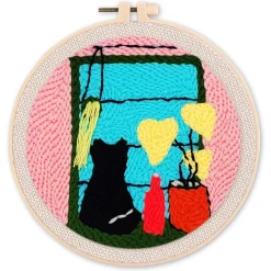 Punch Needle : Chat à la Fenêtre - avec cadre - Figured'Art