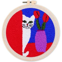 Punch Needle : Chat curieux - avec cadre - Figured'Art