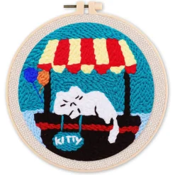 Punch Needle : Chat endormi - avec cadre - Figured'Art