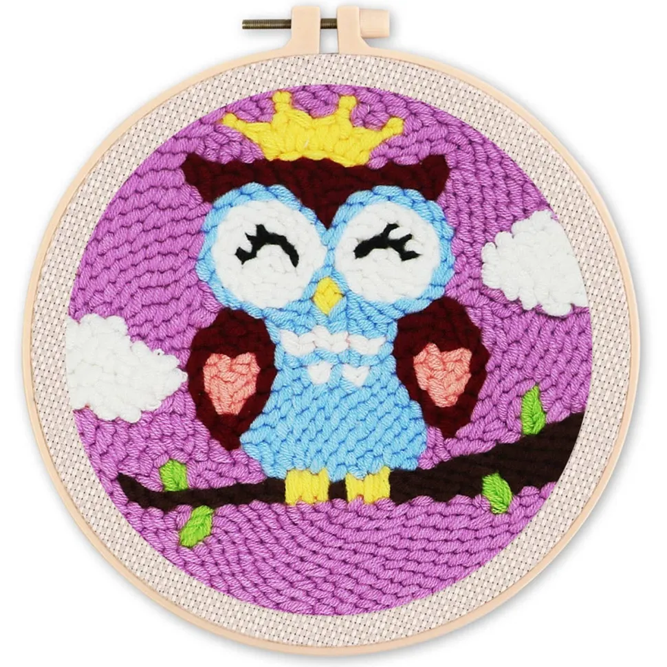 Punch Needle : Chouette endormie - avec cadre - Figured'Art