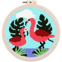 Punch Needle : Couple de Flamants roses - avec cadre - Figured'Art