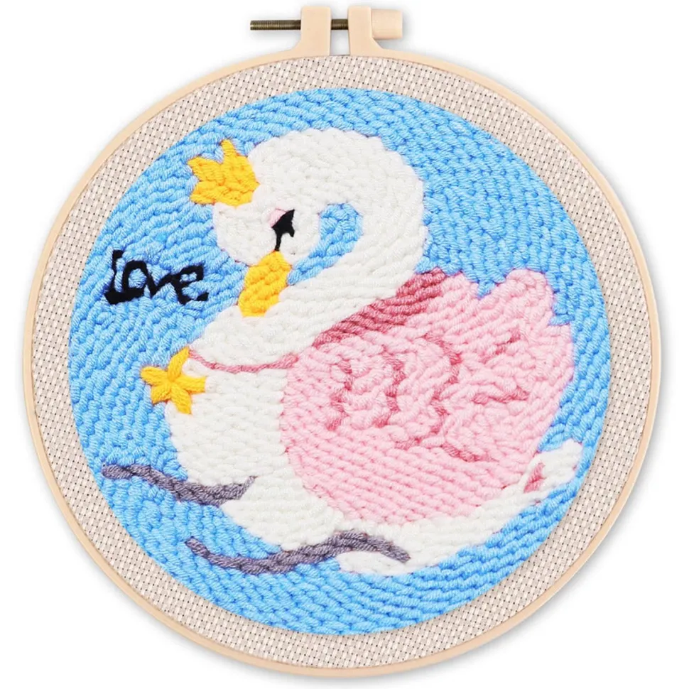 Punch Needle : Cygne Love - avec cadre - Figured'Art