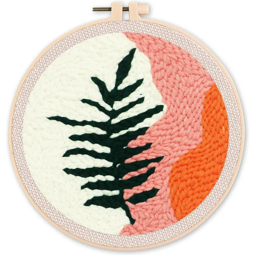 Punch Needle : Feuille Variation 2 - avec cadre - Figured'Art