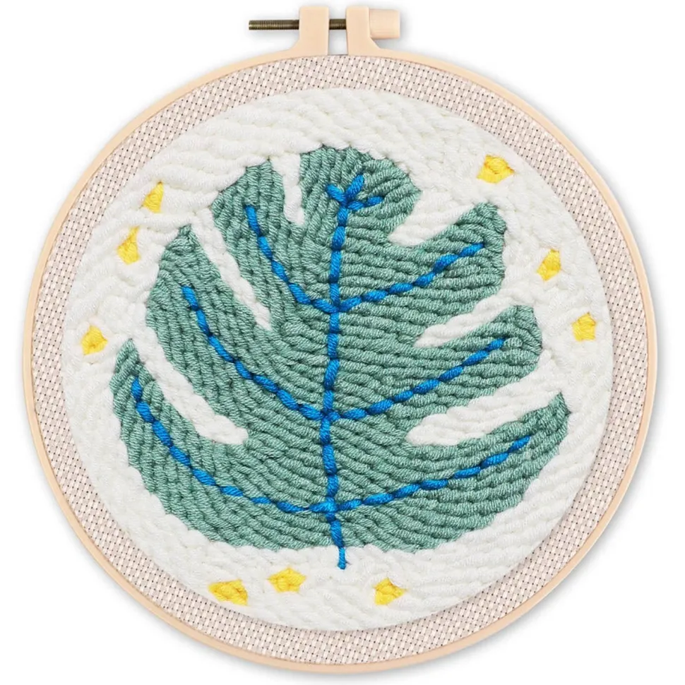 Punch Needle : Feuille Verte - avec cadre - Figured'Art