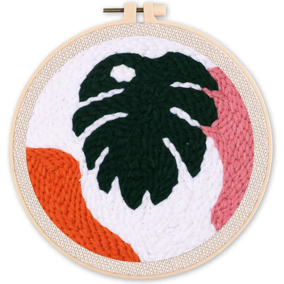 Punch Needle : Grande Feuille verte - avec cadre - Figured'Art