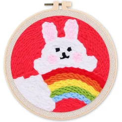 Punch Needle : Lapin et Arc en Ciel - avec cadre - Figured'Art