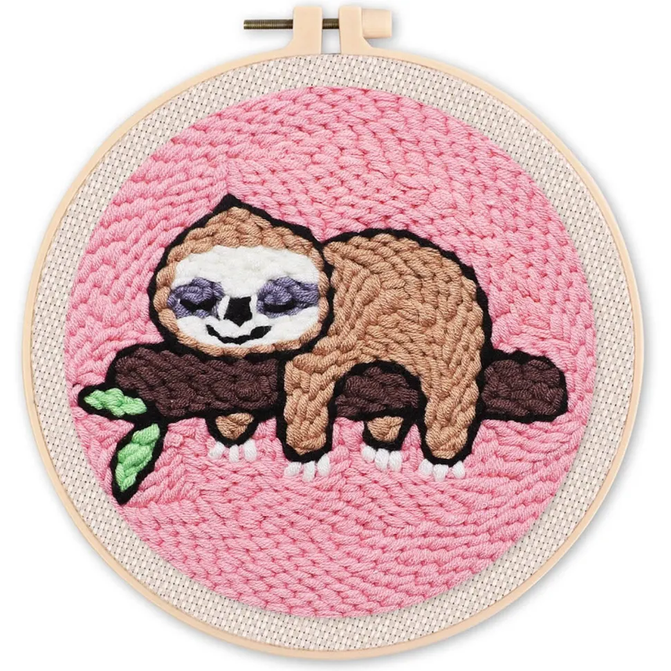 Punch Needle : Paresseux sur une Branche - avec cadre - Figured'Art