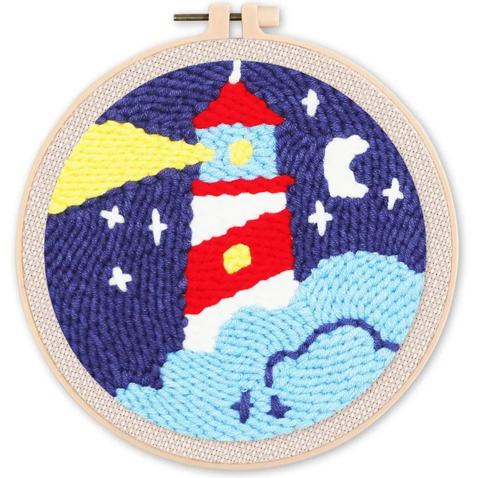 Punch Needle : Phare et Nuit Etoilée - avec cadre - Figured'Art