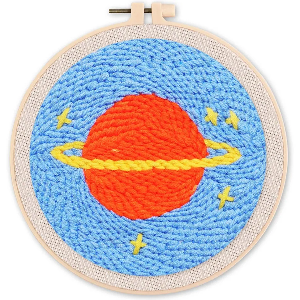 Punch Needle : Planète Saturne - avec cadre - Figured'Art