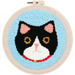 Punch Needle : Tête de Chat - avec cadre - Figured'Art