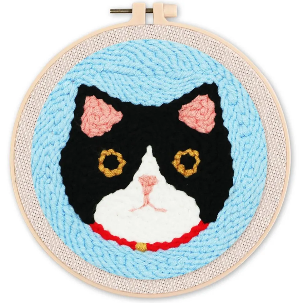 Punch Needle : Tête de Chat - avec cadre - Figured'Art