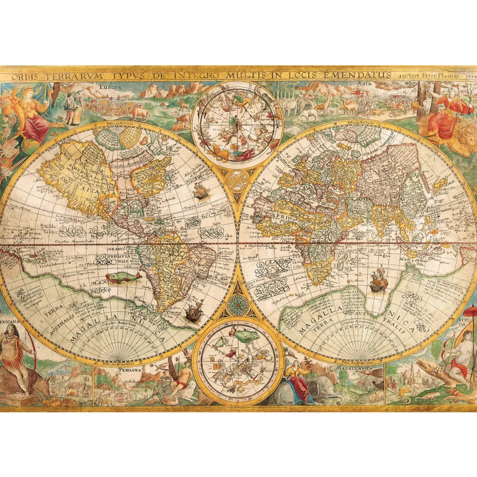 Puzzle 2000 pièces : Ancienne carte du monde - Clementoni