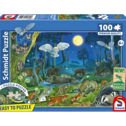 Puzzle 100 pièces : Animaux dans la forêt nocturne - Schmidt