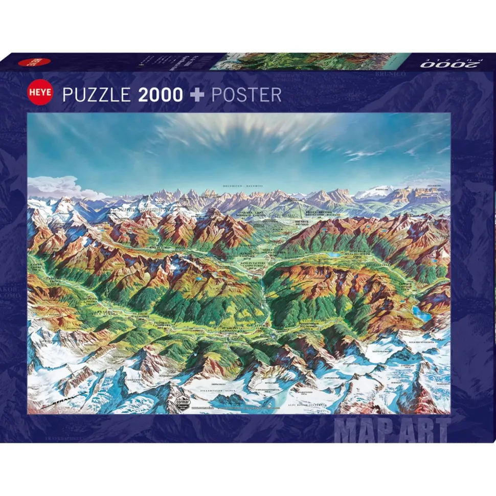 Puzzle 2000 pièces : art de la carte montagnes alpines - Heye