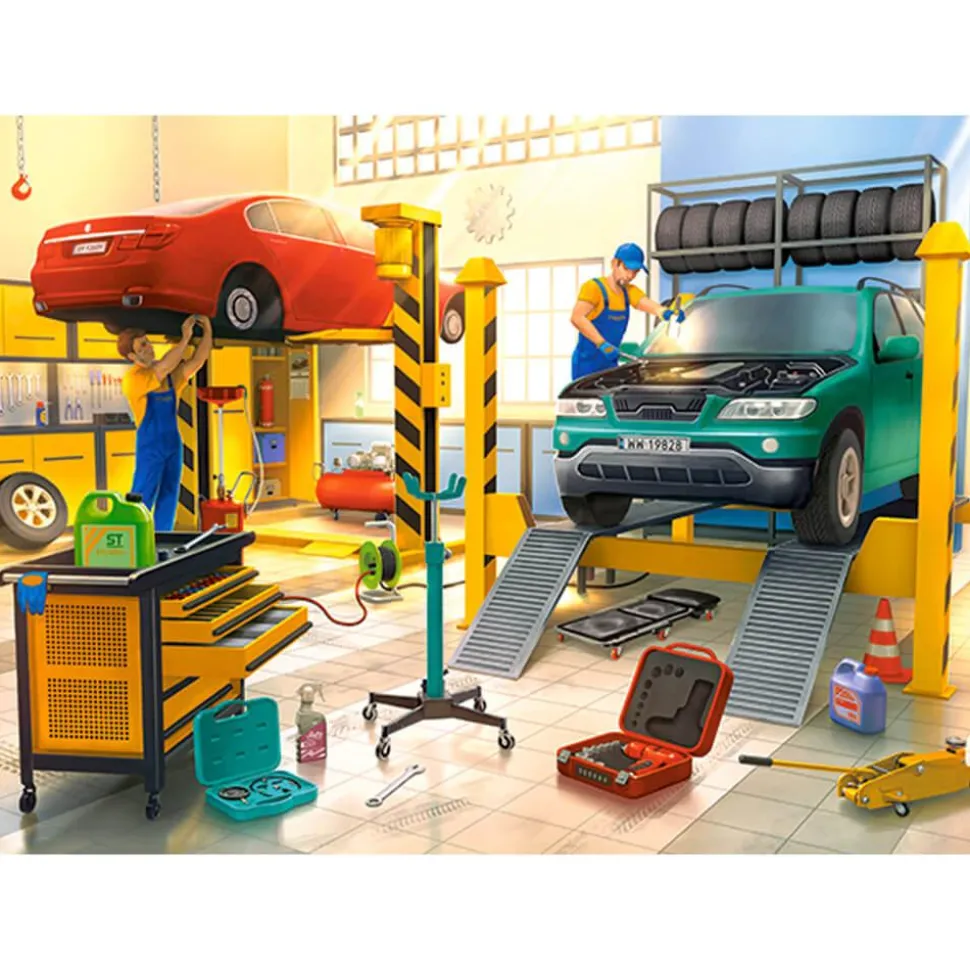 Puzzle 100 pièces : Atelier de voitures - Castorland