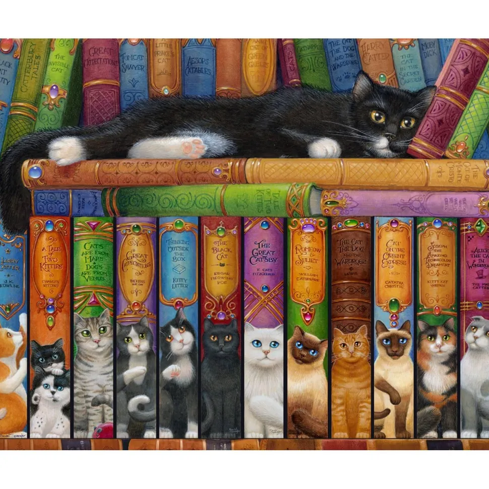 Puzzle 1000 pièces : Bibliothèque de chats - Vermont Christmas Company