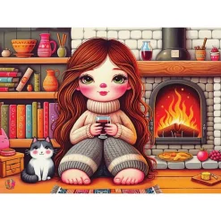 Puzzle 1000 pièces : BONHEUR AU COIN DU FEU - JaCaRou