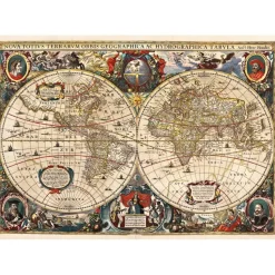 Puzzle 2000 pièces : Carte du Monde Vintage, Hendrik Hondius - Ks Games