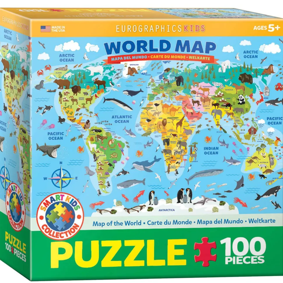 Puzzle 100 pièces : Carte illustrée du monde - Eurographics