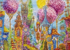 Puzzle 1000 pièces : Charmant Village : Arbres Roses - Heye