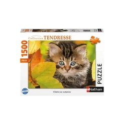 Puzzle 1500 pièces : Chaton en automne - Nathan