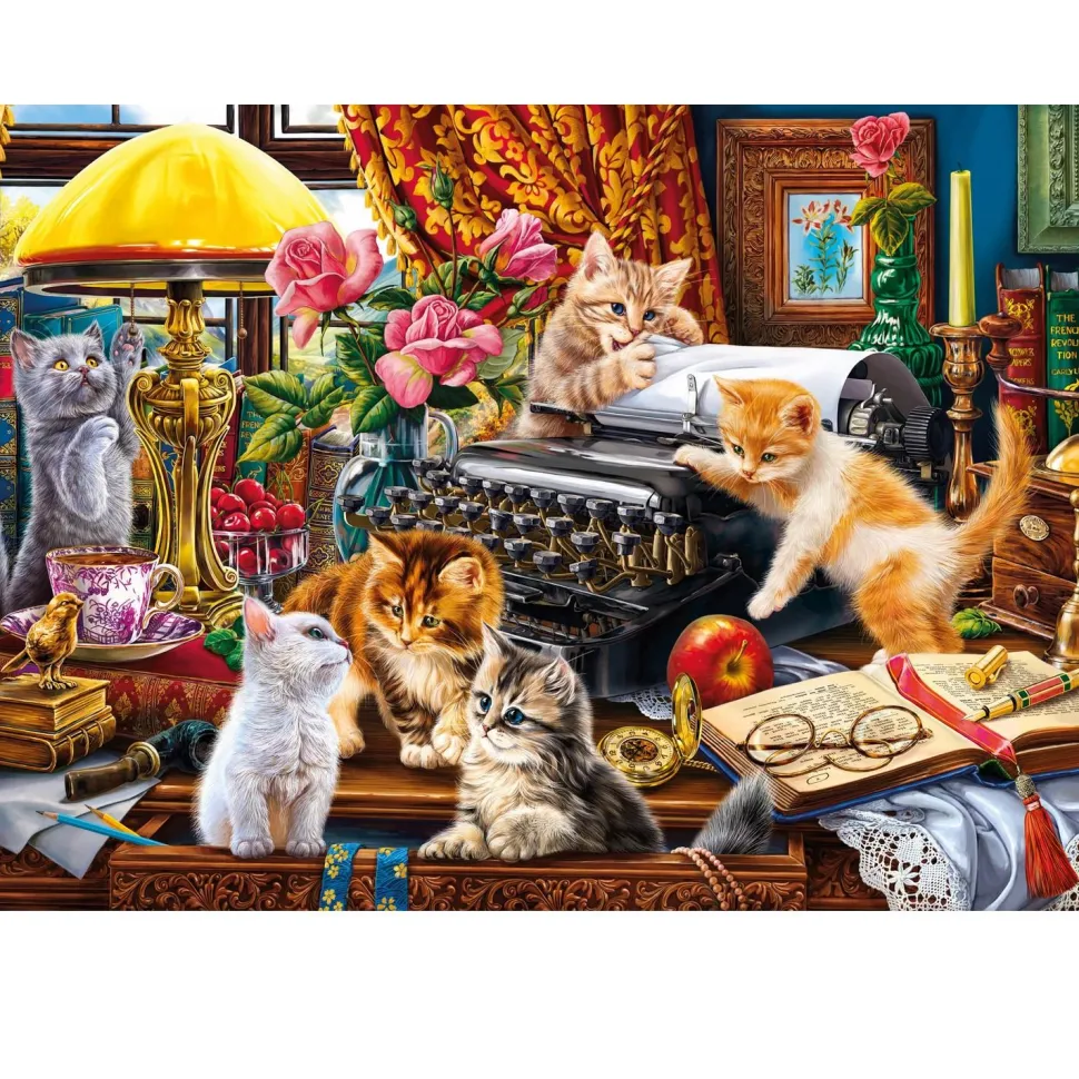 Puzzle 500 pièces : Chatons dans le bureau de l’écrivain - Ks Games