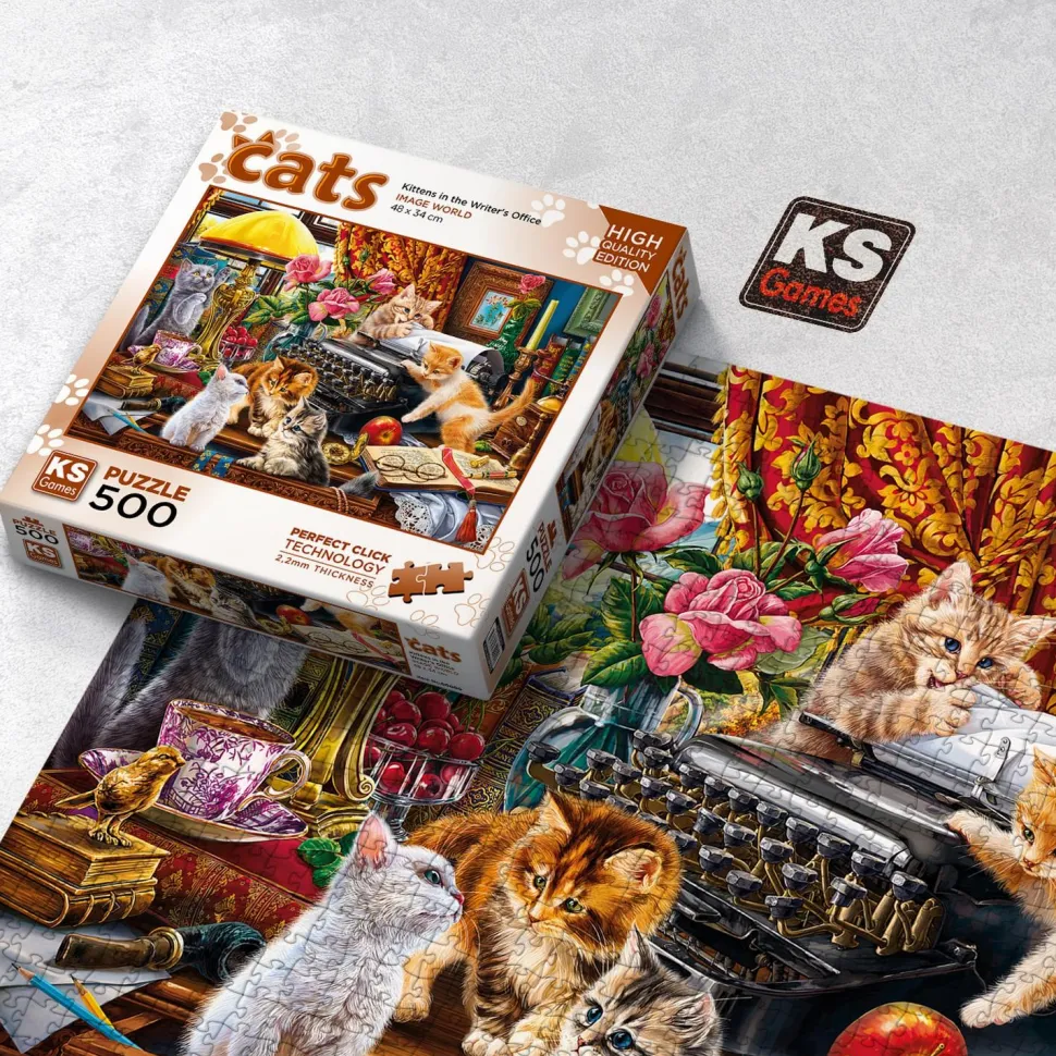 Puzzle 500 pièces : Chatons dans le bureau de l’écrivain - Ks Games