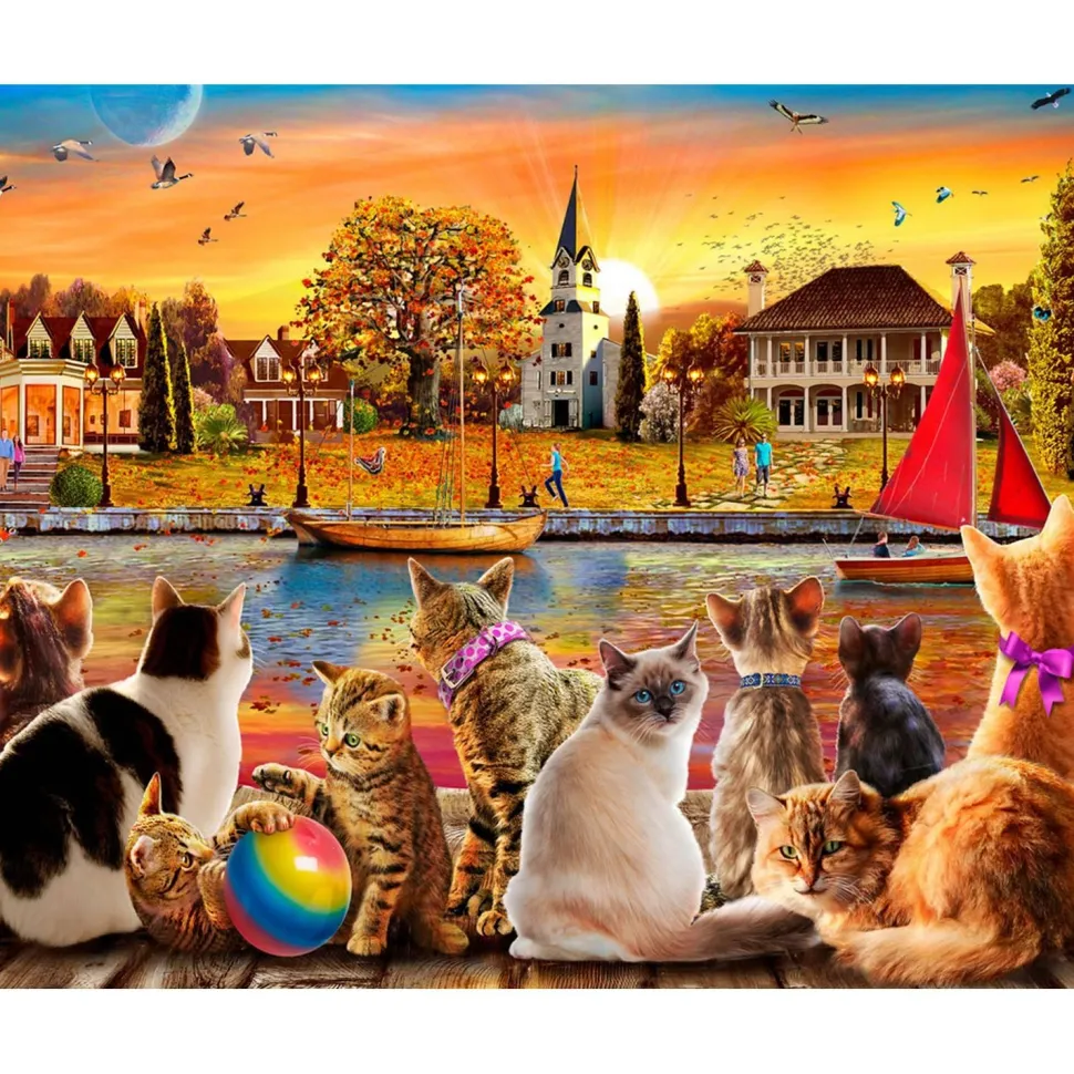 Puzzle 1000 pièces : Chats au bord du quai - Vermont Christmas Company