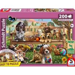 Puzzle 200 pièces : Chiens et chats en pique-nique - Schmidt