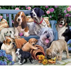 Puzzle 1000 pièces : Chiens sur un banc - Vermont Christmas Company