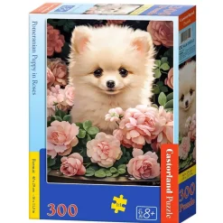 Puzzle 300 pièces : Chiot de Poméranie premium dans les roses - Castorland