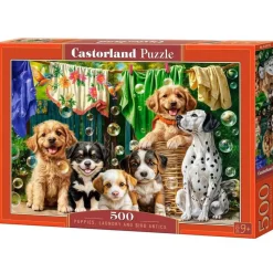 Puzzle 500 pièces : Chiots, lessive et pitreries d'oiseaux - Castorland