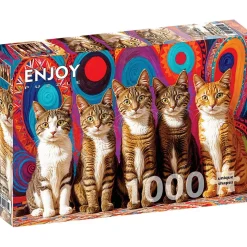 Puzzle 1000 Pièces : Cinq Chats - EnjoyPuzzle