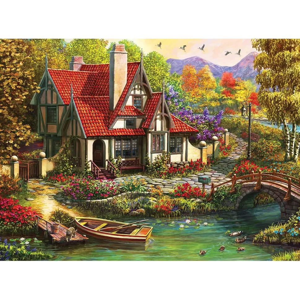 Puzzle 1000 pièces : Cottage au bord de la rivière - Ks Games