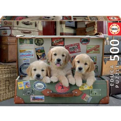 Puzzle 500 pièces : Des chiots dans les bagages - Educa