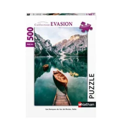 Puzzle 500 pièces - Evasion : Les barques du lac de Braies, Italie - Nathan
