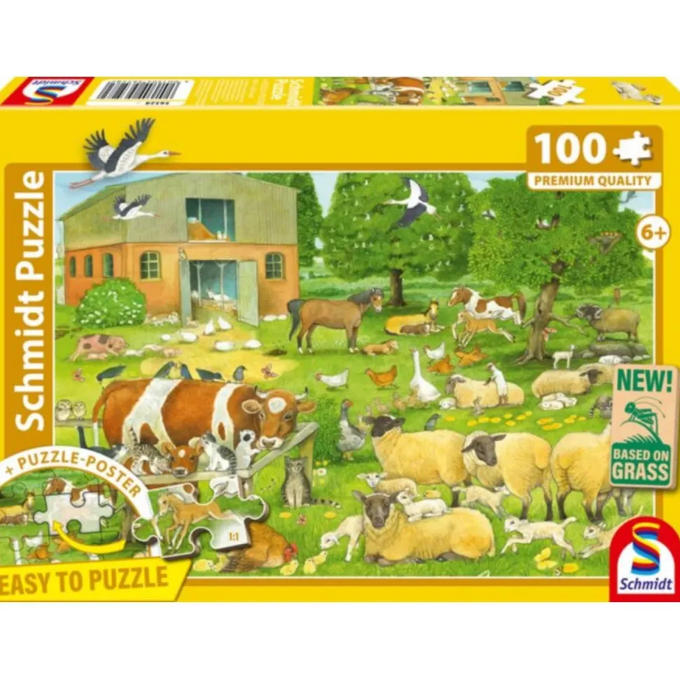 Puzzle 100 pièces : Familles danimaux à la ferme - Schmidt